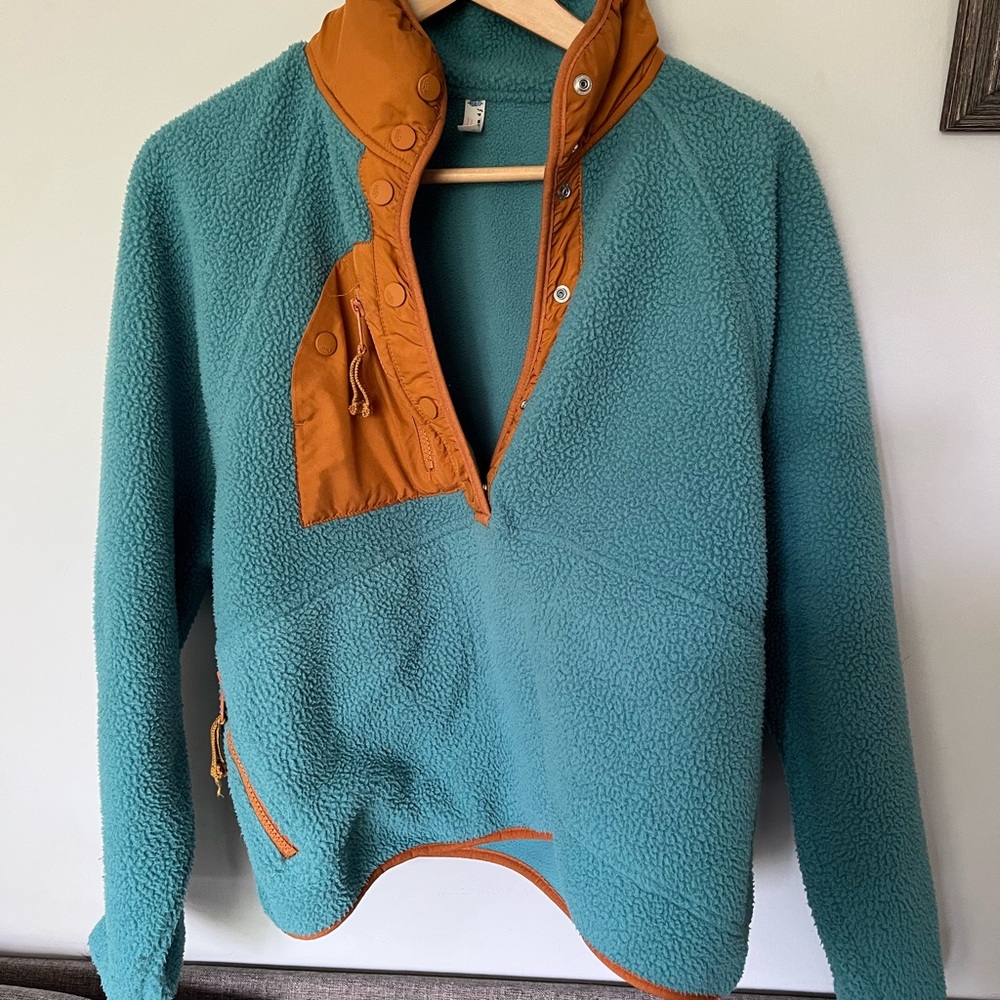 Free People Turquoise and Rust Fleece Hoodie